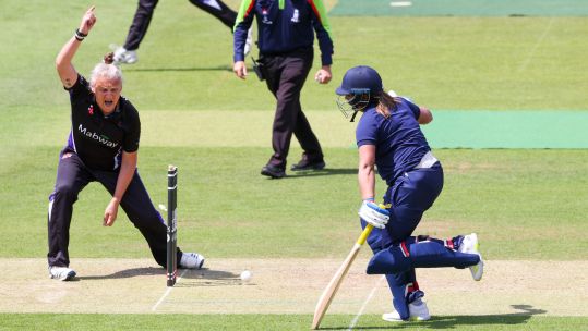 Louise Worsfold celebrates UKAF Women run out wicket against the MCC at Lord's Credit Alligin Photography Date 16062022.jpg