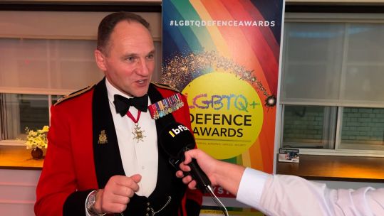 Lt Gen Sir Charlie Stickland, a senior Royal Marine, at this year's LGBTQ+ awards 241024 CREDIT BFBS