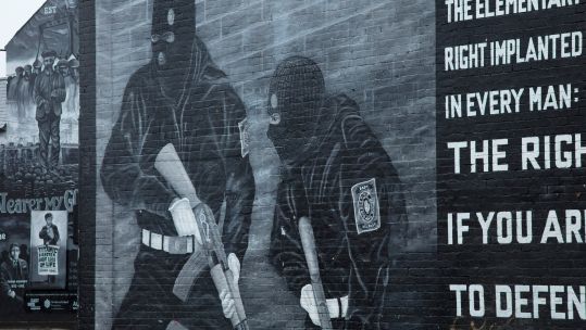 Loyalist murals commemorating The Troubles, Newtownards Road, Belfast, Country Antrim, Northern Ireland.