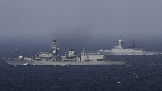 The two Russian warships (Picture: Royal Navy/LPhot Dan Rosenbaum). 