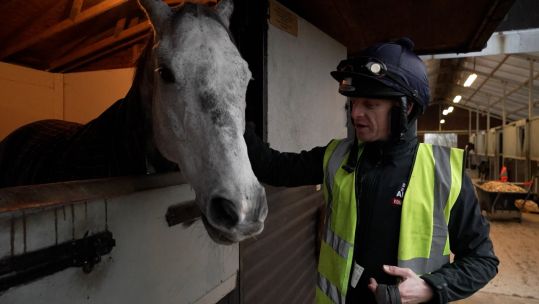 Maj Will Kellard with Farceur De Large in stables Credit BFBS DATE 22012025.jpg
