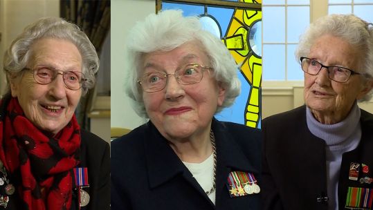 Marie Scott Mildred Schutz Robbie Hall WW2 veterans screengrab montage CREDIT BFBS