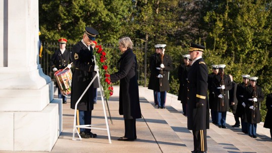 Theresa May lays a wreath at Arlington
