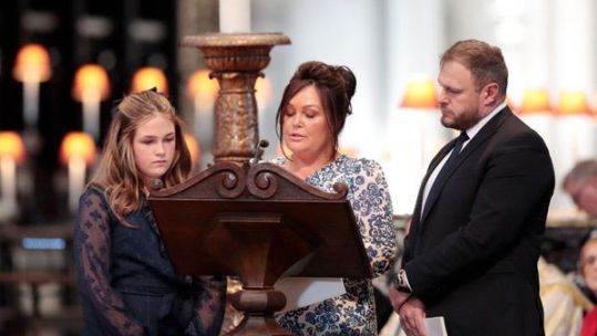 Maya, Michelle and John Turner delivering poem at St Paul’s Cathedral on 8 May 2024 CREDIT Turner family