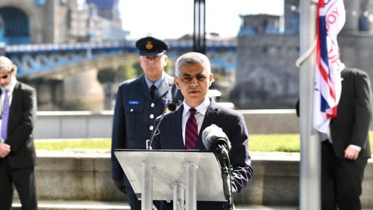 Mayor of London Sadiq Khan speaks at a flag-raising ceremony to pay tribute to UK Armed Forces (Picture: Mayor of London).