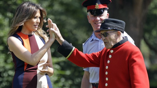 Melania Chelsea pensioner high five CREDIT PA