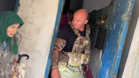 Member of the Mozart Group evacuating civilians in Ukraine 