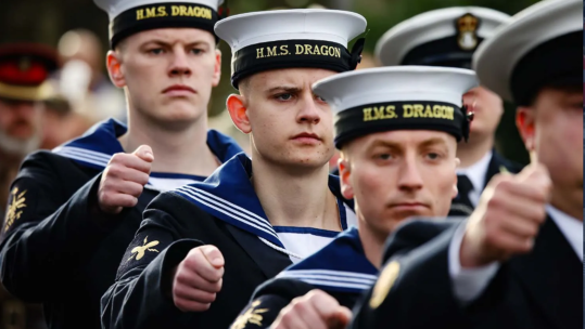 Members of HMS Dragon ship's company taking part in Remembrance Day Parade in Wrexham on 10th November 2024 CREDIT ROYAL NAVY