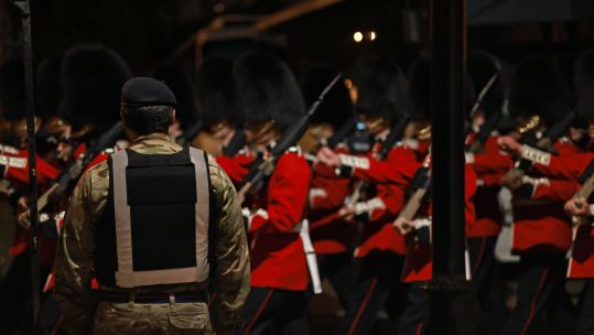 Members of the Household Division march out of Wellington Barracks final dress rehearsal as a part of Operation London Bridge 13092022 CREDIT MOD Crown Copyright.jpg