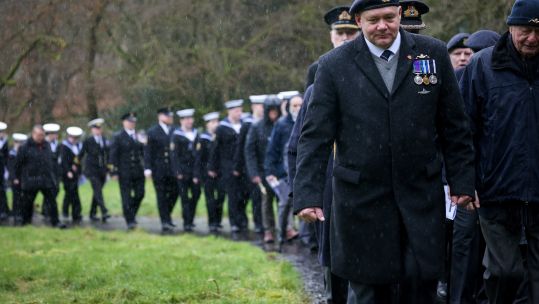 Memorial for the crew of K13 taking place at Faslane 