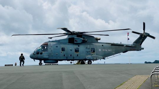 Merlin Mark 2 helicopter from RNAS Culdrose landed on Plymouth Hoe for Armed Forces Week 24062022 CREDIT BFBS.jpg