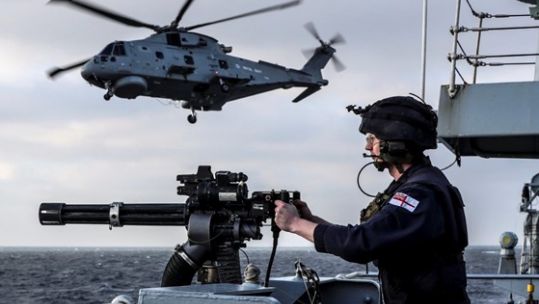 Merlin Mk4 alongside HMS St Albans (Picture: Royal Navy).
