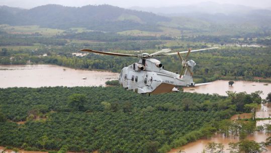 Merlin helicopters of 845 Naval Air Squadron over Honduras (Picture: Royal Navy).