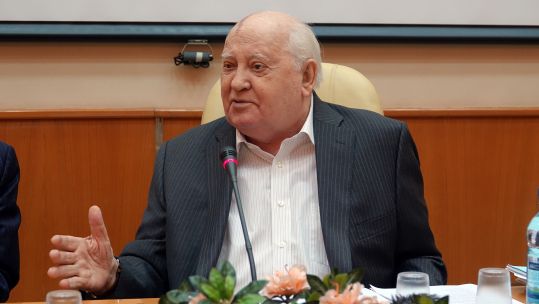 Mikhail Gorbachev during a presentation for his book