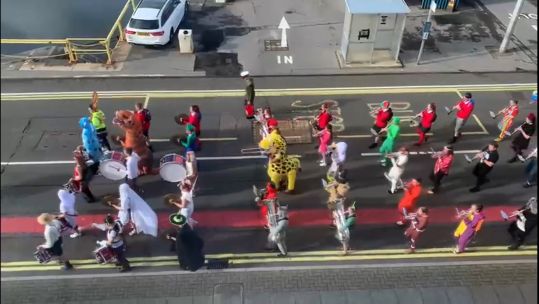 Military musicians parade in Halloween fancy dress for charity in Portsmouth (Picture: Cdre John Voyce).