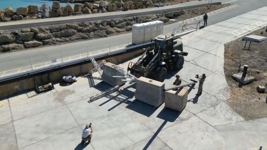 Military personnel practicing the building of maritime bases in Cyprus