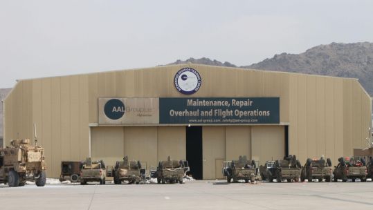 Military vehicles at Kabul airport in Afghanistan