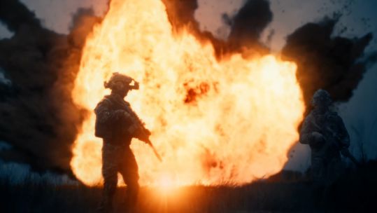 Missile launcher explodes in Marines RAID film 120225 CREDIT Royal Navy