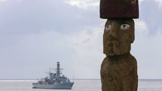 Montrose at Easter Island with Moai statue