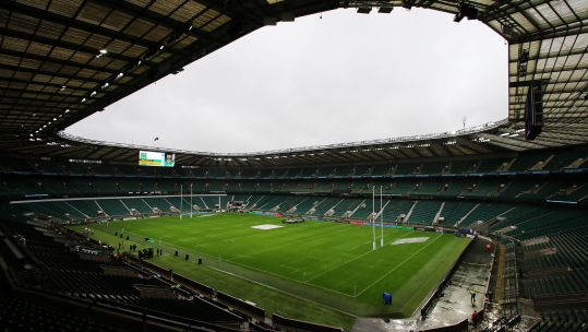 Mostly empty Twickenham Stadium and pitch