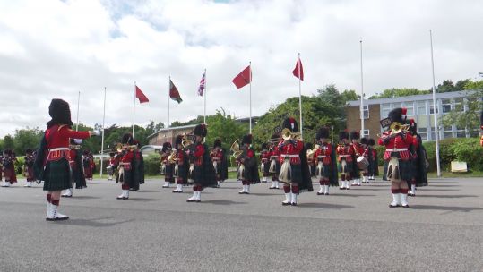Music played during ceremony to mark 25th anniversary of Infantry Training Centre Catterick, Helles Barracks 150721 CREDIT BFBS