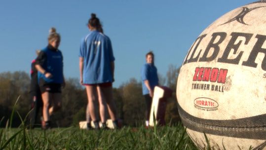 Players participate in Women's Army Rugby Trials in Aldershot