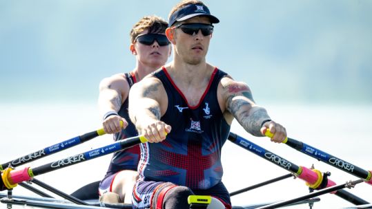 NAME Gregg Stevenson and Lauren Rowles Italy World Cup CREDIT Benedict Tufnell British Rowing DATE 18062023.jpg