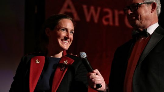 Captain Kat Matthews accepting her Army Sportswoman of the Year award.