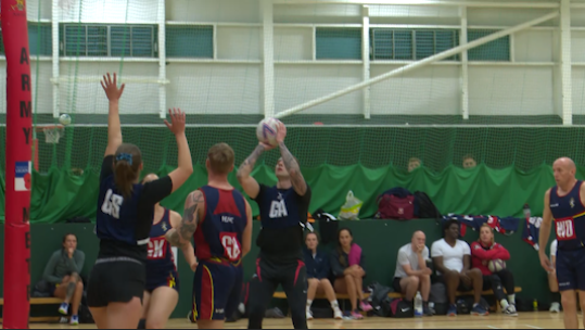 Army mixed netball players compete at a mixed Inter Corps tournament