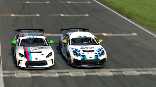 Photo finish at round 4 of the Armed Forces eMotorsport Championships in Snetterton.