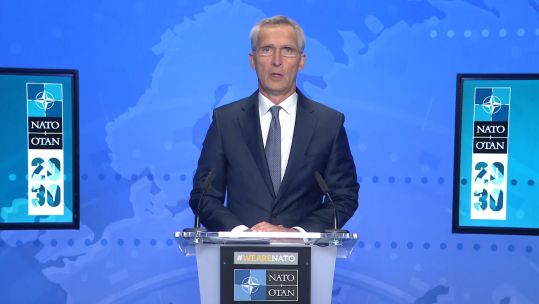 NATO Secretary General Jens Stoltenberg giving a press briefing 