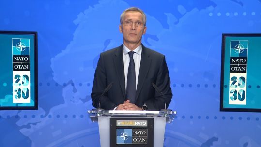 NATO Secretary General, Jens Stoltenberg at an online meeting of Foreign Ministers 021220 NO CREDIT NEEDED