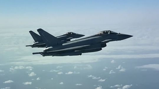 NATO air policing sorties over the skies of Romania, 2 armed typhoon fast jets 10032022 CREDIT BFBS