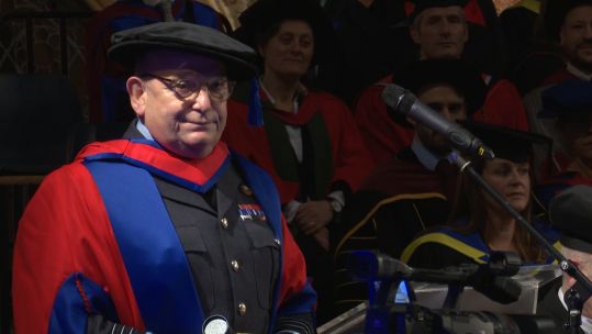 NATO's Sir Stuart Peach gives speech after receiving honourary degree 230120 CREDIT BFBS.jpg 