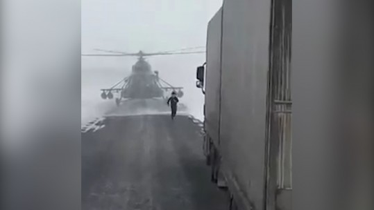 Military Helicopter Lands On Road In Kazakhstan To Ask For Directions