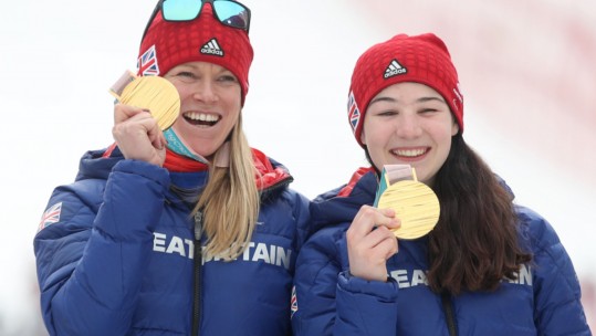 Jennifer Kehoe and Menna Fitzpatrick with gold medals at the Winter Paralympics 2018