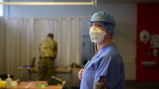 NHS medical staff testing coronavirus PPE equipment with Army personnel (Picture: Army in Scotland).