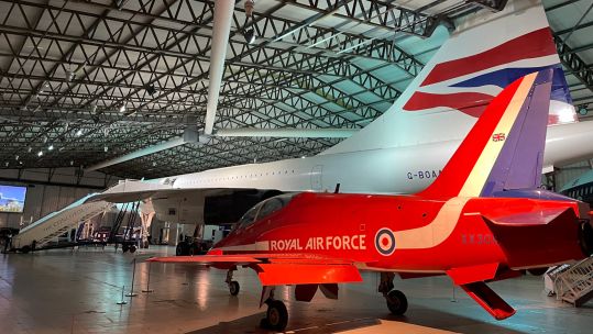 A Red Arrow Hawk and Concorde at the National Museum of Flight