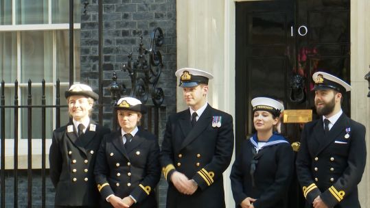 Navy reservists outside Number 10 after reception with Defence Secretary on Reserves Day 210623 CREDIT BFBS.jpeg