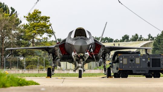 New Lightning F-35B stealth fighters ZM169 (BK35) arrive RAF Marham 230324 CREDIT RAF