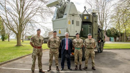 The Minister for Defence Procurement James Cartlidge has seen how the new Radio Frequency Directed Energy Weapon is being developed (Picture: MOD)