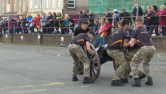 HMS Neptune field gunners practice in Helensburgh