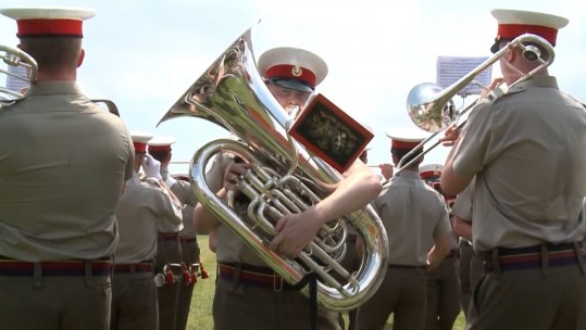Royal Marines band practice Beating Retreat