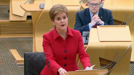Nicola Sturgeon outlining new measures being taken to tackle wave of Omicron cases to Scottish Parliament 14122021 CREDIT MOD