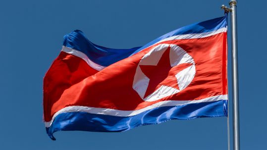 North Korean flag blowing in the wind