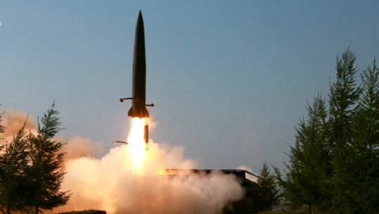 The secretive state launches a missile (Picture: KCTV).