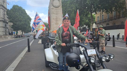 Veteran Catriona Wallace participates in a march outside Parliament to protest against the possible repeal of the Legacy Act