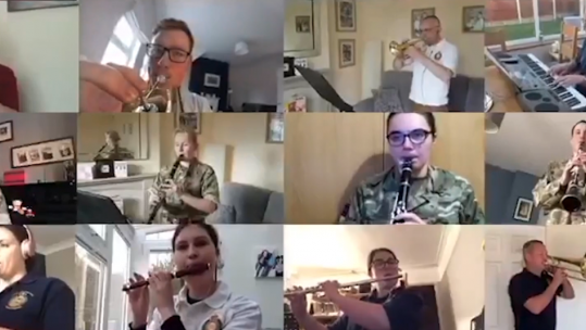 Nottinghamshire Band of the Royal Engineers during their socially distanced rendition of Wings 140420 SOURCE BFBS