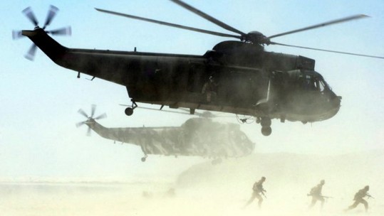 Sea King Helicopters Drop Off British Troops 