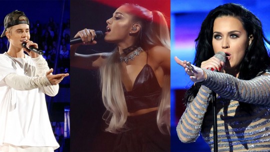 One Love Manchester - The Concert. Justin Bieber Credit Lou Stejskal Ariana Granda Credit Stephen5300 Katy Perry Public Domain